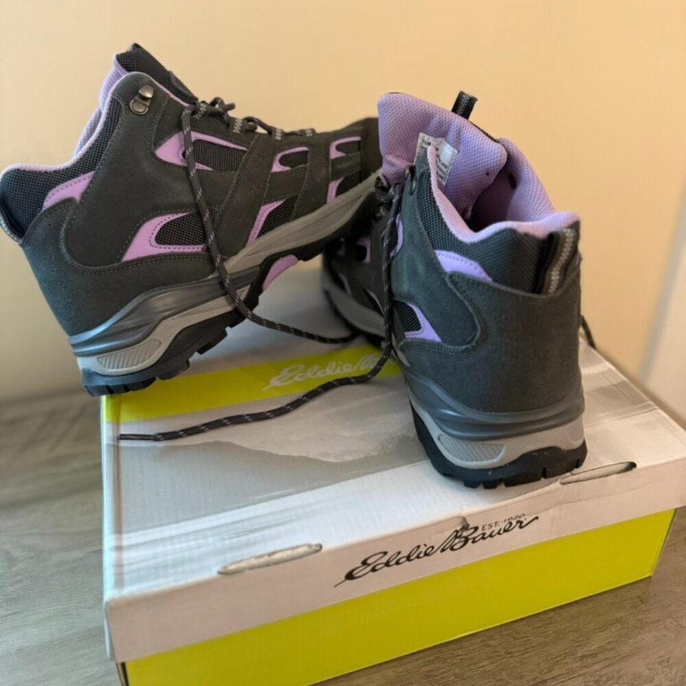 Eddie Bauer San Juan Mens Size 9.5 Suede and Mesh Hiking Boot Black And Purple - Picture 2 of 10